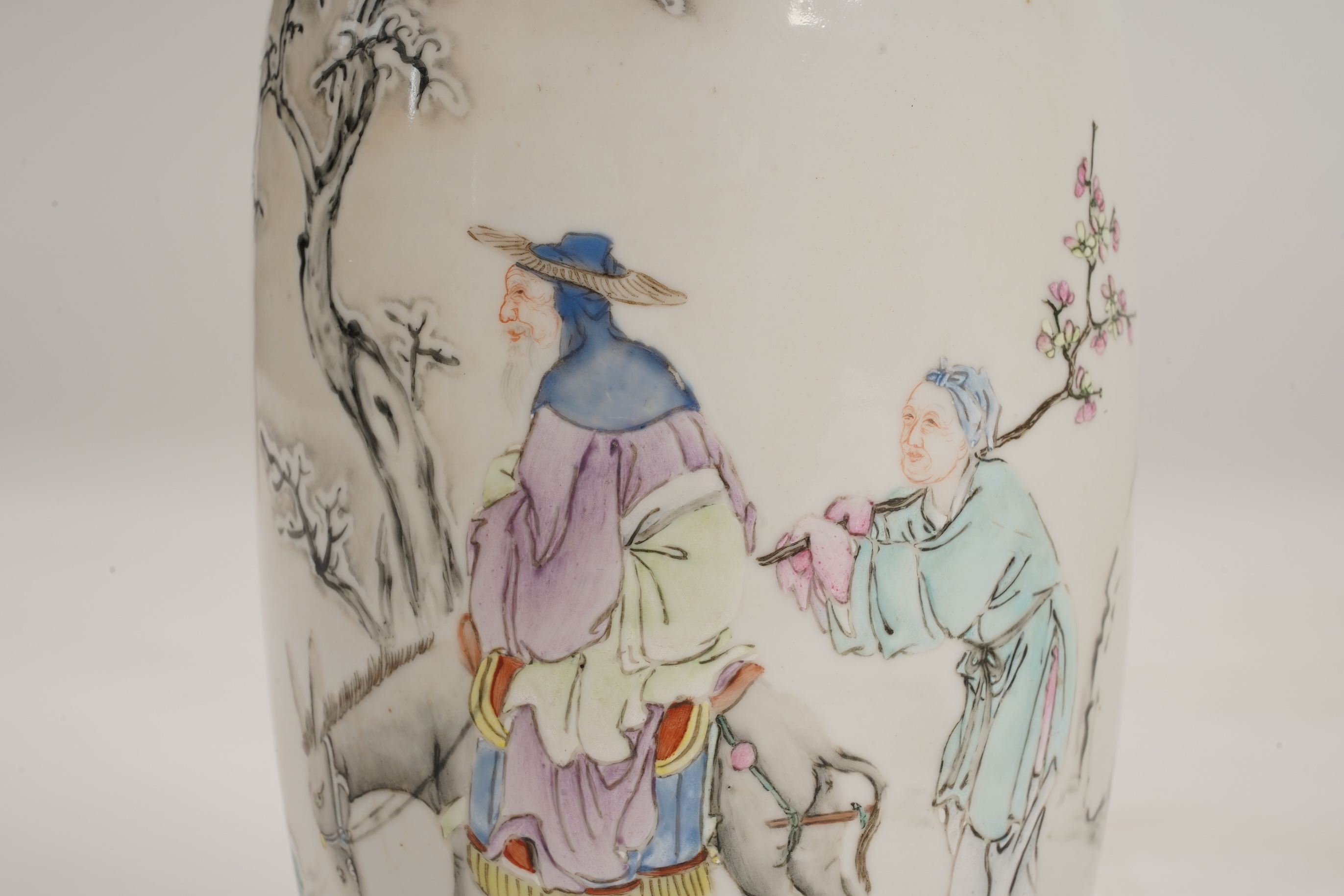 A Chinese inscribed famille rose vase, late 19th / early 20th century
